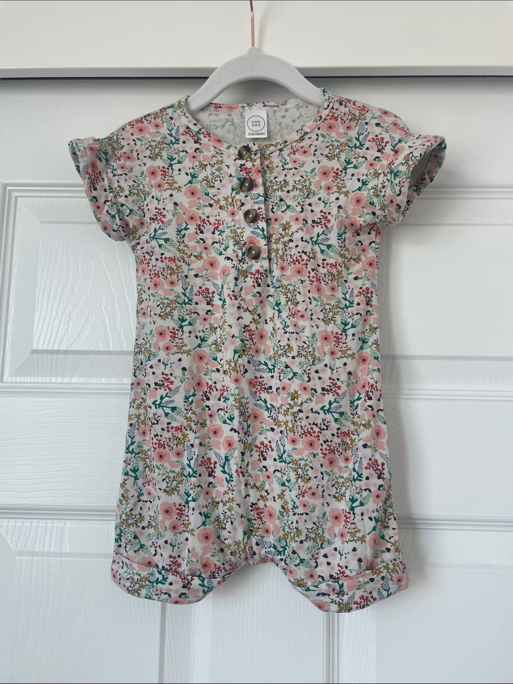 Lou Lou & Company Pink Floral Button-Front Baby Romper 12-24M (EUC)